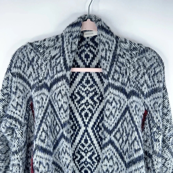 Sleeping On Snow Cardigan Open Front Waterfall Gray Blue Red Long Wool Blend - Picture 2 of 14